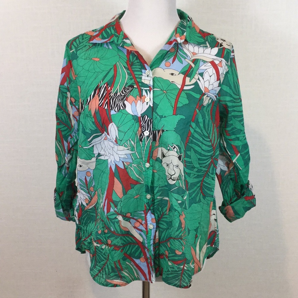 Talbots jungle-print camp-sleeve button-down!
